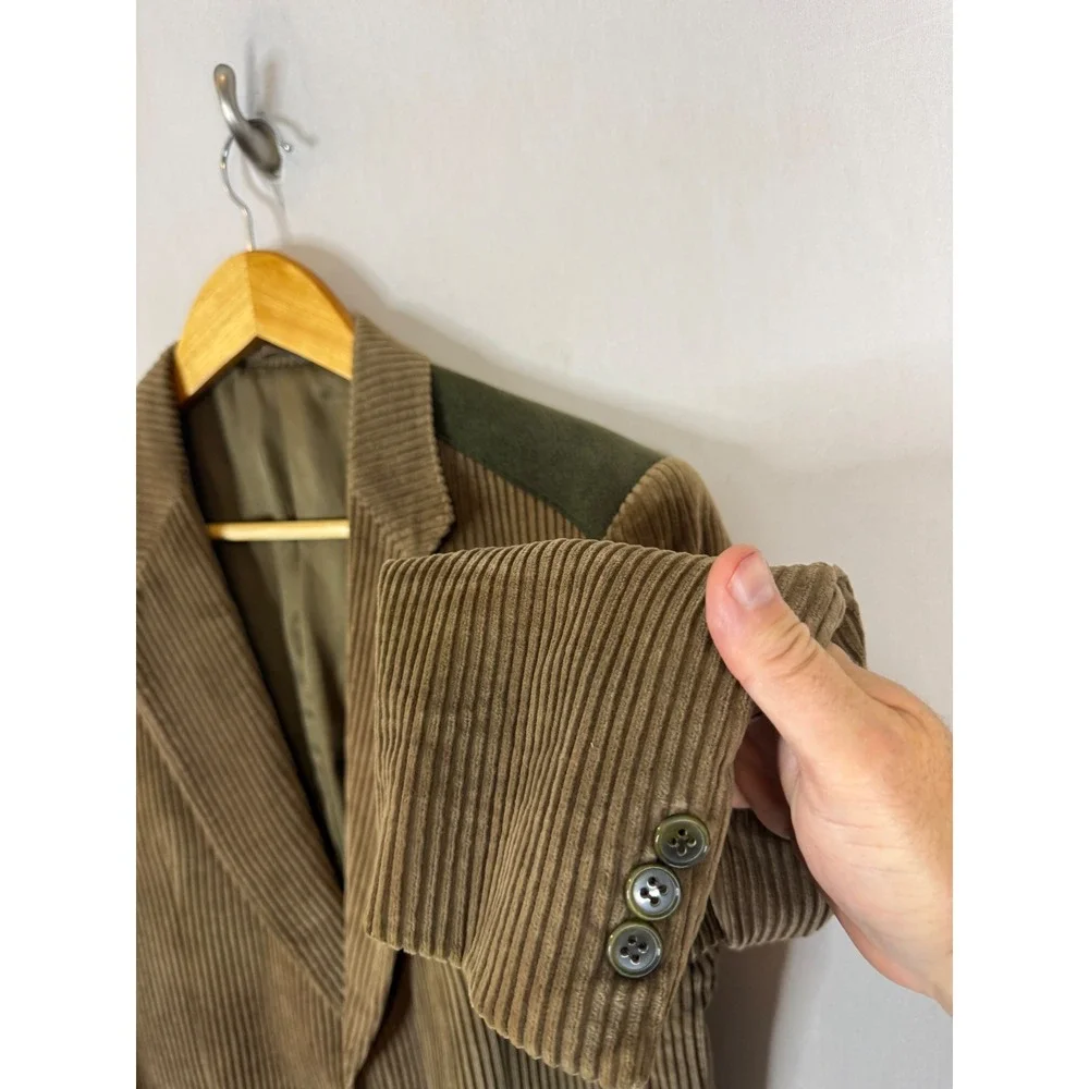 Sidi Club Vintage Mens Corduroy Blazer Brown Olive Shoulder Italy 40S Short 80s